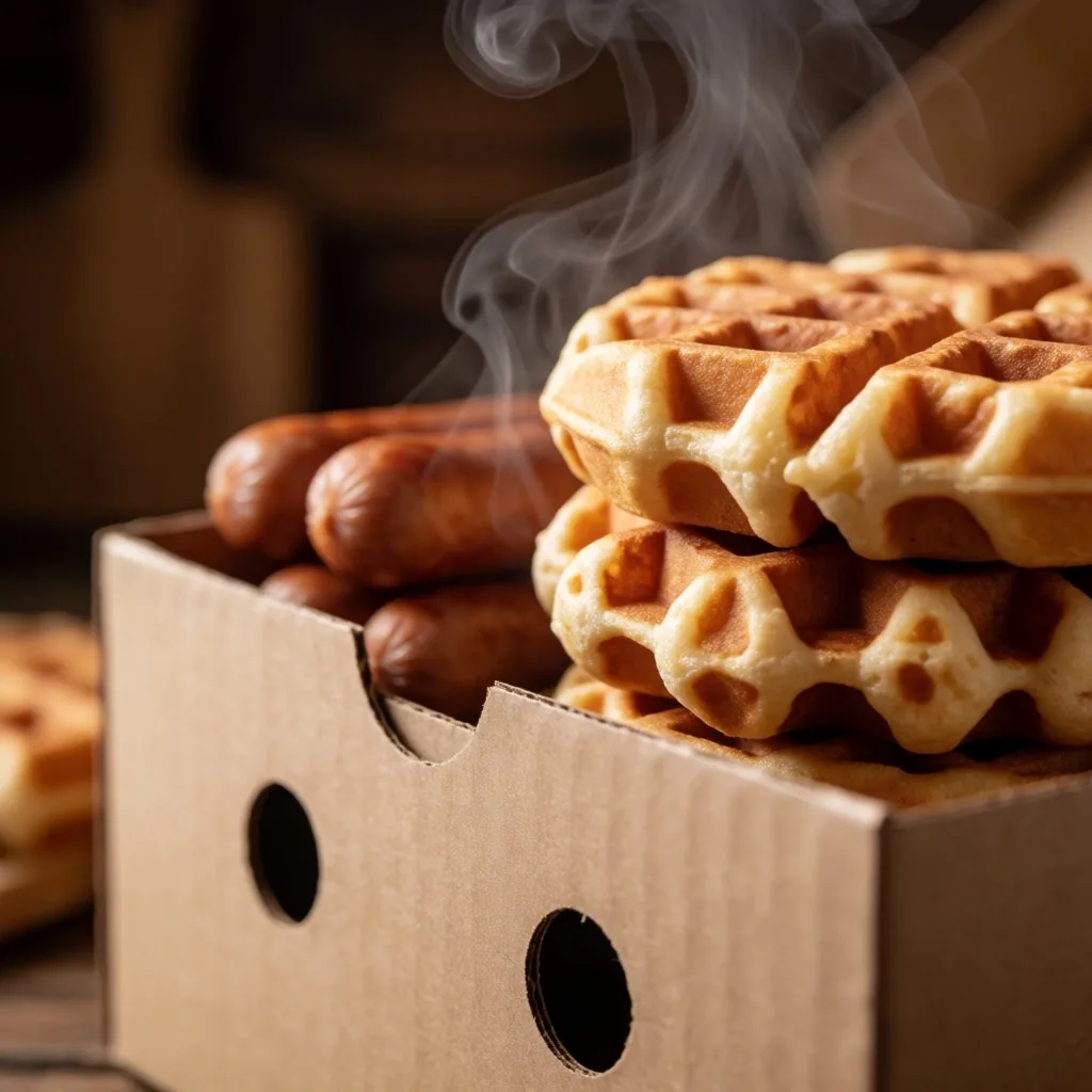 Breakfast delivery container opened on a kitchen counter